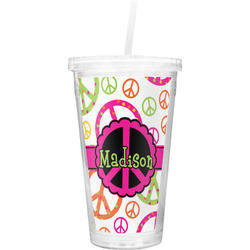 Peace Sign Double Wall Tumbler with Straw (Personalized)