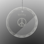 Peace Sign Engraved Glass Ornament - Round (Personalized)