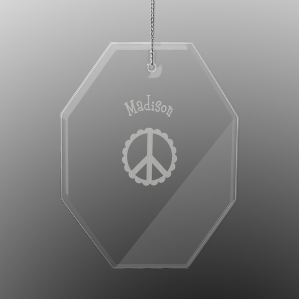 Custom Peace Sign Engraved Glass Ornament - Octagon (Personalized)