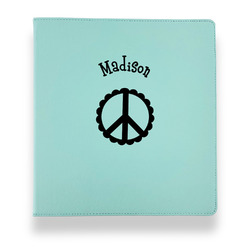 Peace Sign Leather Binder - 1" - Teal (Personalized)
