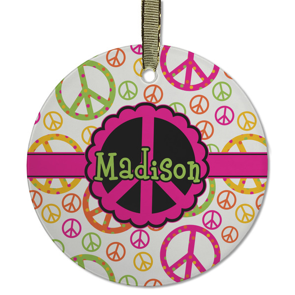 Custom Peace Sign Flat Glass Ornament - Round w/ Name or Text