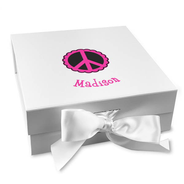 Custom Peace Sign Gift Box with Magnetic Lid - White