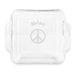 Peace Sign Glass Cake Dish with Truefit Lid - 8in x 8in (Personalized)