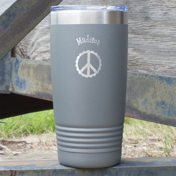 Custom Peace Sign 20 oz Stainless Steel Tumbler - Grey - Double Sided (Personalized)