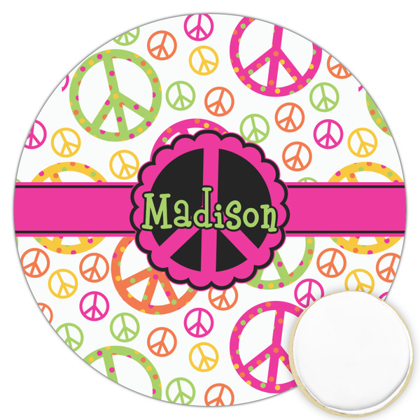 Custom Peace Sign Printed Cookie Topper - 3.25" (Personalized)