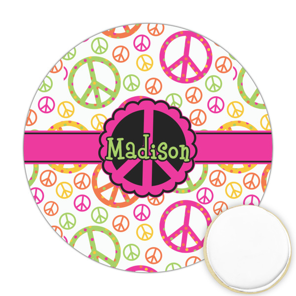 Custom Peace Sign Printed Cookie Topper - Round (Personalized)