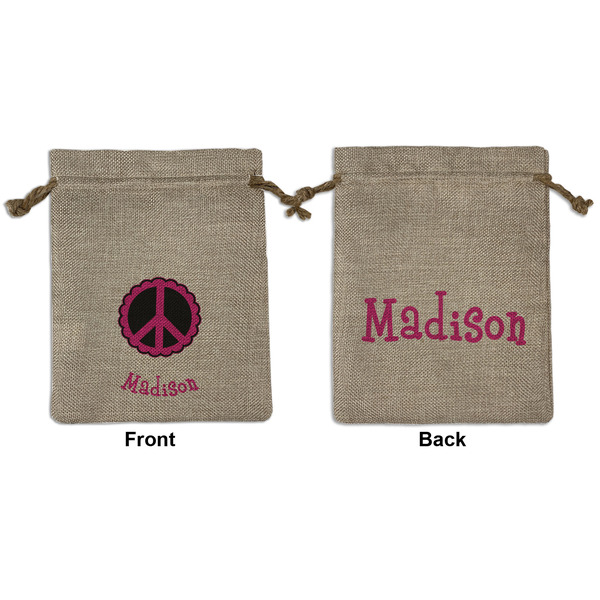 Custom Peace Sign Medium Burlap Gift Bag - Front & Back (Personalized)