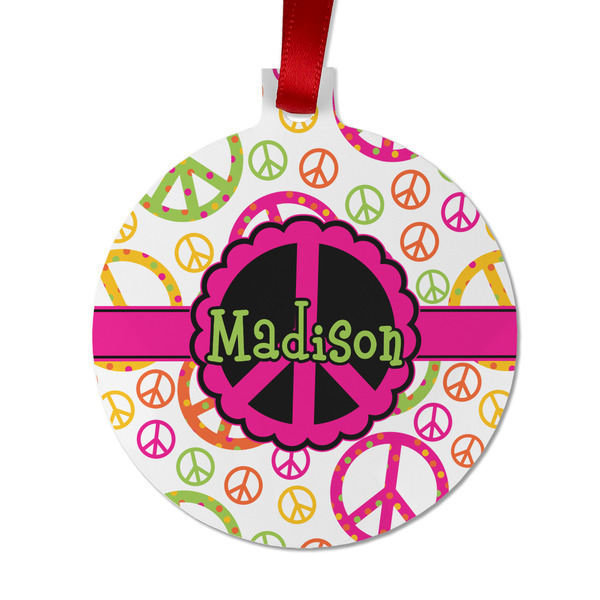 Custom Peace Sign Metal Ball Ornament - Double Sided w/ Name or Text