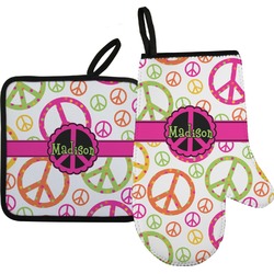 Peace Sign Right Oven Mitt & Pot Holder Set w/ Name or Text