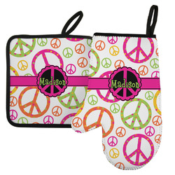Peace Sign Left Oven Mitt & Pot Holder Set w/ Name or Text