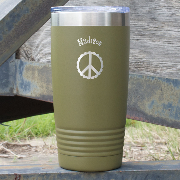 Custom Peace Sign 20 oz Stainless Steel Tumbler - Olive - Single Sided (Personalized)