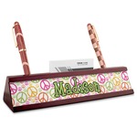 Peace Sign Red Mahogany Nameplate with Business Card Holder (Personalized)