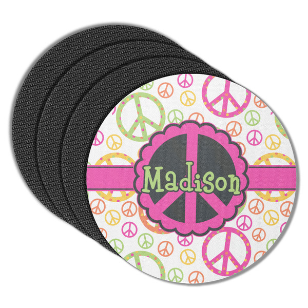 Custom Peace Sign Round Rubber Backed Coasters - Set of 4 (Personalized)