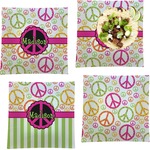 Peace Sign Set of 4 Glass Square Lunch / Dinner Plate 9.5" (Personalized)