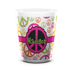 Peace Sign Ceramic Shot Glass - 1.5 oz - White - Single (Personalized)