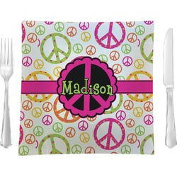 Peace Sign Glass Square Lunch / Dinner Plate 9.5" (Personalized)