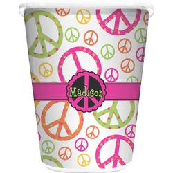 Peace Sign Waste Basket - Single Sided (White) (Personalized)