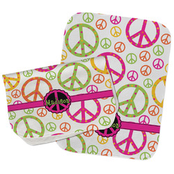 Peace Sign Burp Cloths - Fleece - Set of 2 w/ Name or Text