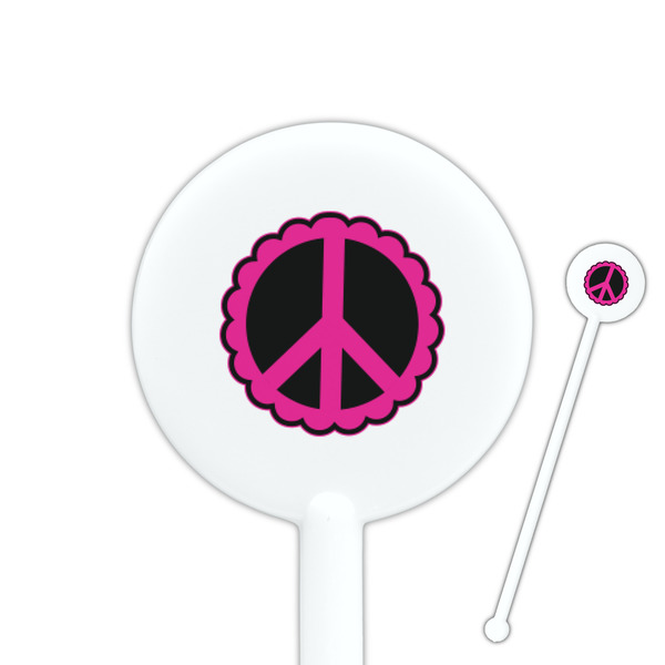 Custom Peace Sign 5.5" Round Plastic Stir Sticks - White - Double Sided