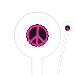 Peace Sign 6" Round Plastic Food Picks - White - Single Sided