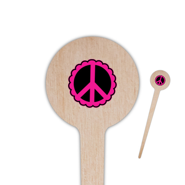 Custom Peace Sign 4" Round Wooden Food Picks - Double Sided