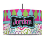 Harlequin & Peace Signs 12" Drum Pendant Lamp - Fabric (Personalized)