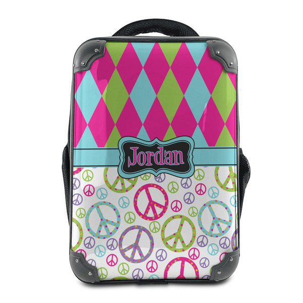 Custom Harlequin & Peace Signs 15" Hard Shell Backpack (Personalized)