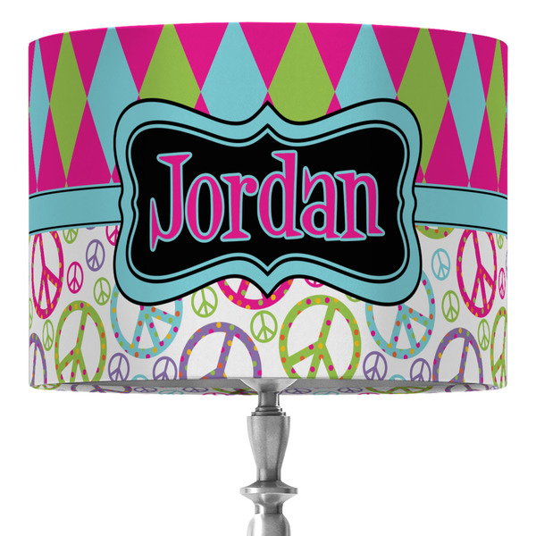 Custom Harlequin & Peace Signs 16" Drum Lamp Shade - Fabric (Personalized)