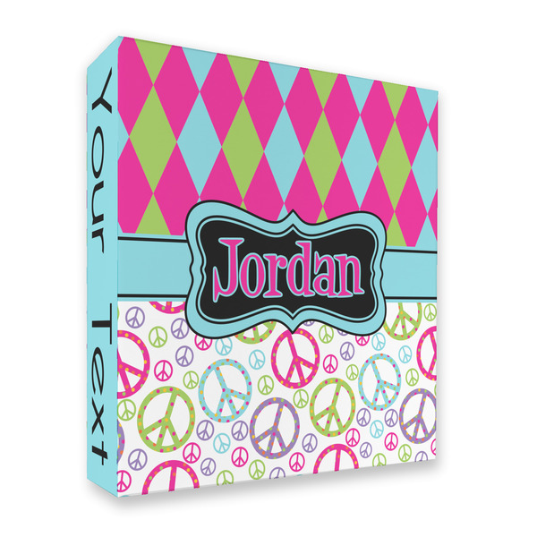 Custom Harlequin & Peace Signs 3 Ring Binder - Full Wrap - 2" (Personalized)