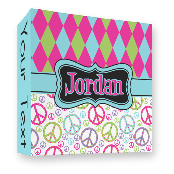 Custom Harlequin & Peace Signs 3 Ring Binder - Full Wrap - 3" (Personalized)