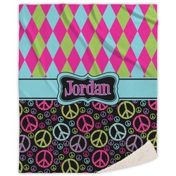 Harlequin & Peace Signs Sherpa Throw Blanket - 60"x80" (Personalized)
