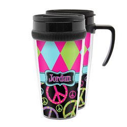 Harlequin & Peace Signs Acrylic Travel Mug (Personalized)