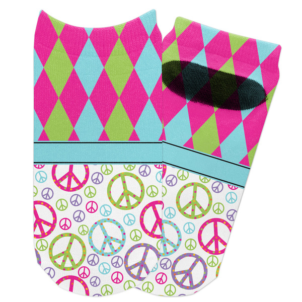 Custom Harlequin & Peace Signs Adult Ankle Socks