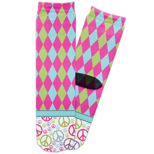 Custom Harlequin & Peace Signs Adult Crew Socks