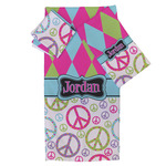 Harlequin & Peace Signs Bath Towel Set - 3 Pcs (Personalized)