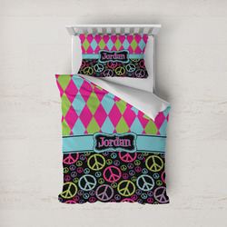 Harlequin & Peace Signs Duvet Cover Set - Twin (Personalized)