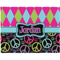 Harlequin & Peace Signs Woven Fabric Placemat - Twill w/ Name or Text