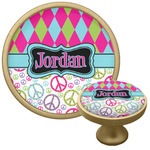 Harlequin & Peace Signs Cabinet Knob - Gold (Personalized)