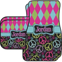 Harlequin & Peace Signs Car Floor Mats Set - 2 Front & 2 Back (Personalized)