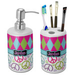 Harlequin & Peace Signs Ceramic Bathroom Accessories Set (Personalized)