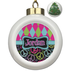 Harlequin & Peace Signs Ceramic Ball Ornament - Christmas Tree (Personalized)