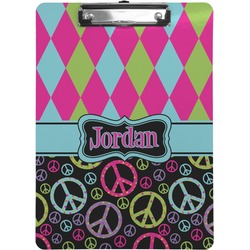 Harlequin & Peace Signs Clipboard (Letter Size) (Personalized)
