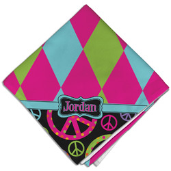 Harlequin & Peace Signs Cloth Dinner Napkin - Single w/ Name or Text