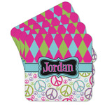 Harlequin & Peace Signs Cork Coaster - Set of 4 w/ Name or Text