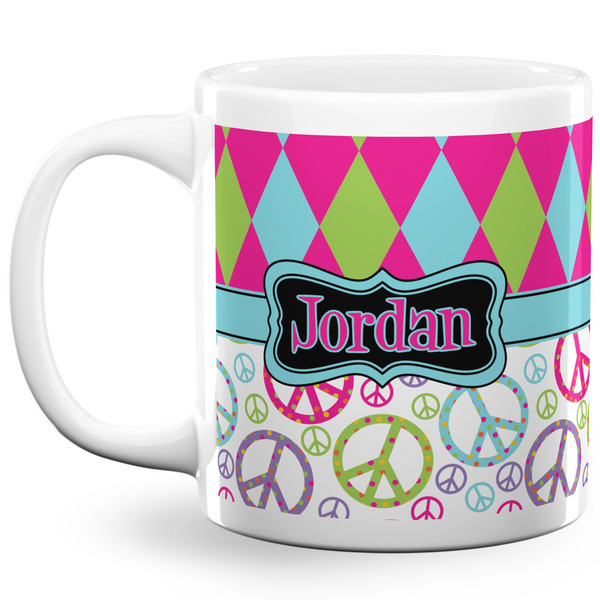 Custom Harlequin & Peace Signs 20 Oz Coffee Mug - White (Personalized)