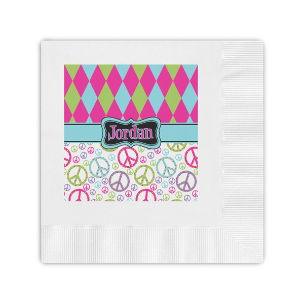 Custom Harlequin & Peace Signs Coined Cocktail Napkins (Personalized)