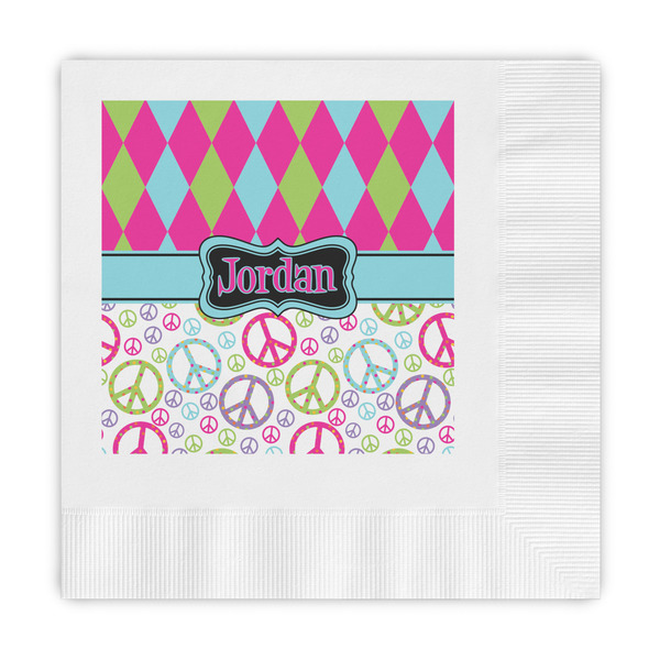 Custom Harlequin & Peace Signs Embossed Decorative Napkins (Personalized)