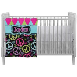 Harlequin & Peace Signs Crib Comforter / Quilt (Personalized)