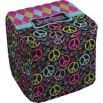 Harlequin & Peace Signs Cube Pouf Ottoman - 18" (Personalized)