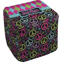 Harlequin & Peace Signs Cube Pouf Ottoman - 13" (Personalized)
